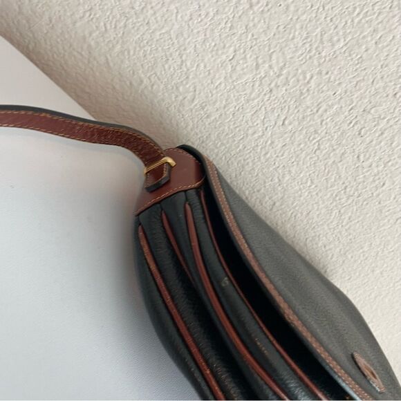 BALLY Black Brown Caviar Leather Flap Saddle Bag Crossbody - Picture 4 of 9